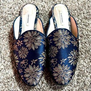 Alex Marie Floral Slides Mules Shoes Women Blue Pink Satin Embellish Asian 6
